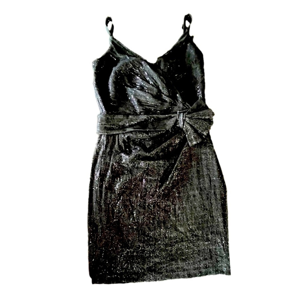 LAUREN RALPH LAUREN Black Sequin Bow Front Cocktail Party Dress